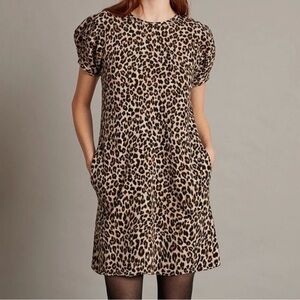 Anthropologie Velvet Jolene Leopard Puff Sleeve Mini Dress Large Made In USA